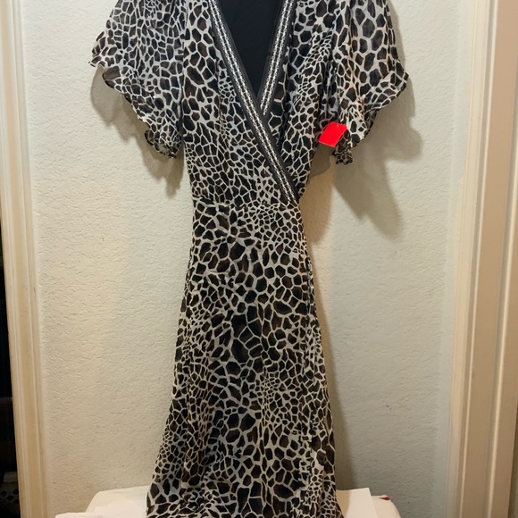 Hale Bob Wrap Dress Mob Wife Flowy Animal Print Dark Romantic Grunge - Picture 5 of 11